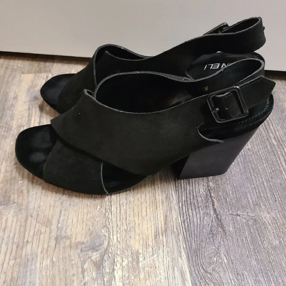 Vaneli Black Suede Thick Strappy Heeled Sandals - Picture 4 of 10